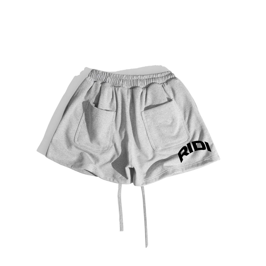 QUẦN ĐÙI UNISEX XÁM TIÊU - NỈ CHÂN CUA - RIDICULOUS BOXY SHORTS - PEPPER / IN LỤA NỔI - 99% COTTON | BigBuy360 - bigbuy360.vn