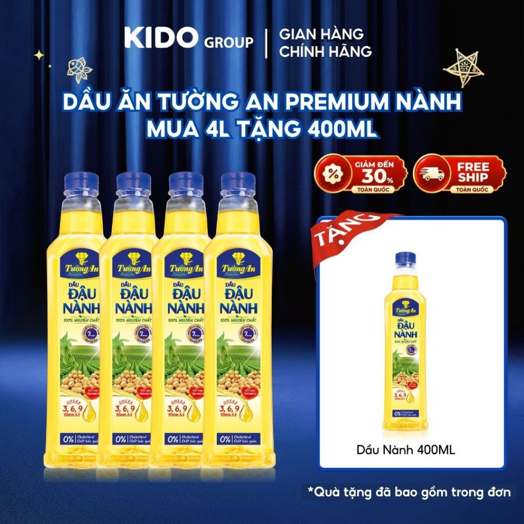 [TẶNG 1 CHAI 400ML] Combo 4 chai Dầu Đậu Nành 1L Tường An Premium