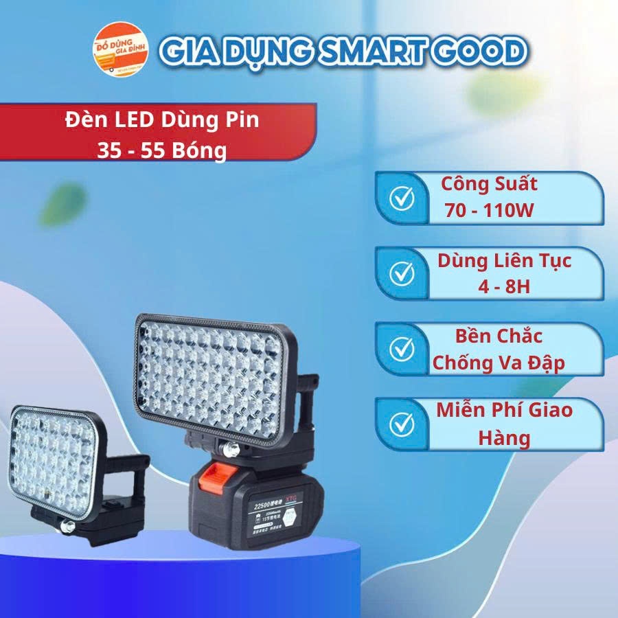 Đèn LED Dùng PIN 35-55 Bóng Siêu Sáng Sử Dụng Chân PIN Phổ Thông 4Cm, Với 2 Chế Độ Sáng, Có 2 Cổng Sạc Điện Thoại