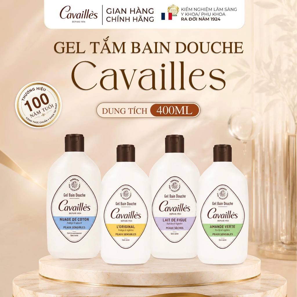 Sữa Tắm Gel Bain Douche Cavaillès 400ML Làm sạch dịu nhẹ – Công thức không xà phòng, phù hợp cho da nhạy cảm.