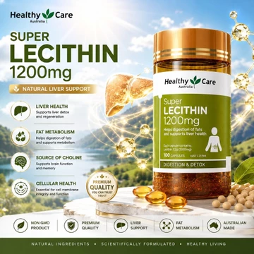 【Nhập khẩu từ Úc】Healthy Care Super Lecithin 1200mg 100 Viên Nang Mềm - Não Bộ & Chuyển Hóa Chất Béo