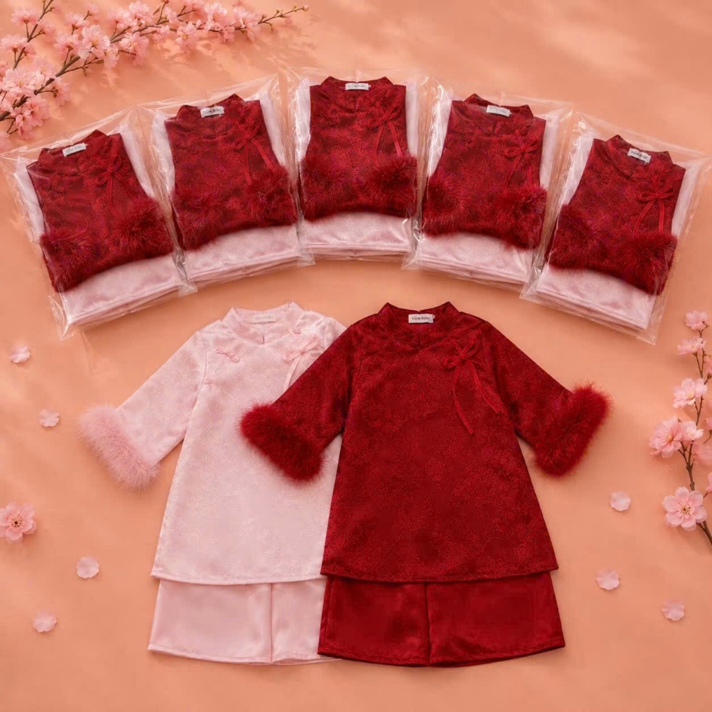 ÁO  DÀI Gấm Nấm Kids Cho Bé Gái Áo Dài Lễ Hội, Lễ Tết, Chất Liệu Cao Cấp, Nhiều Size, Nhiều Màu