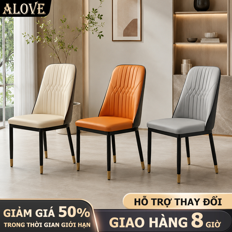 Alove Ghế ăn bọc da phong cách Bắc Âu hiện đại tối giản tựa lưng êm ái dùng cho phòng ăn quán cafe | BigBuy360 - bigbuy360.vn