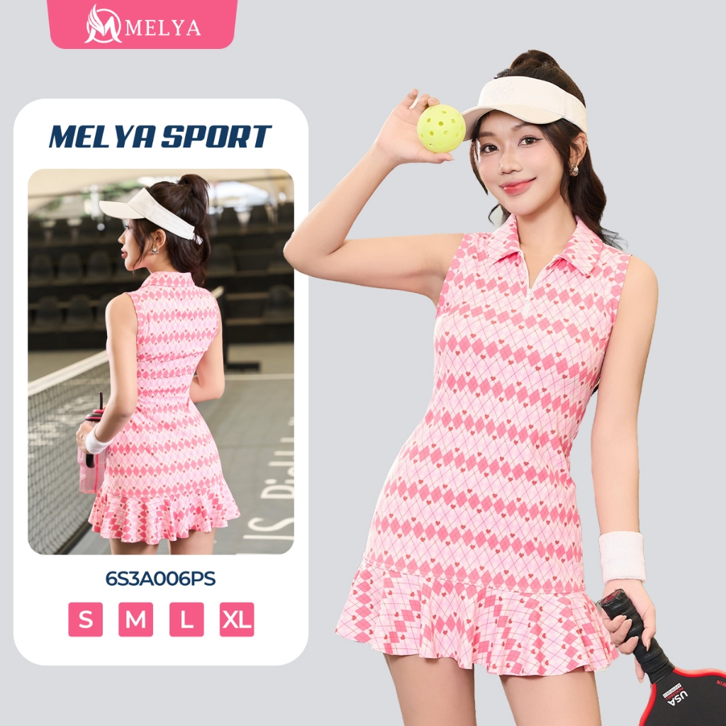 Đầm Thể Thao Pickleball MELYA 6S3A006PS Pink Rally Dress Hồng Phối Trắng Ôm Dáng, Co Giãn Thoáng Mát