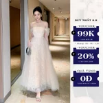 Váy Dự Tiệc Cao Cấp OLIVIA.CHIC Chất Ren Phối Lưới,Đầm Maxi Trễ Vai Thắt Eo Chân Váy Nhiều Tầng Xòe Bồng Nữ Tính T170-SX — ảnh 1