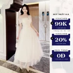 Váy Dự Tiệc Cao Cấp OLIVIA.CHIC Chất Ren Phối Lưới, Đầm Maxi Trễ Vai Đính Đá, Dáng Chiết Eo Xòe Nhiều Tầng T40-SX — ảnh 1