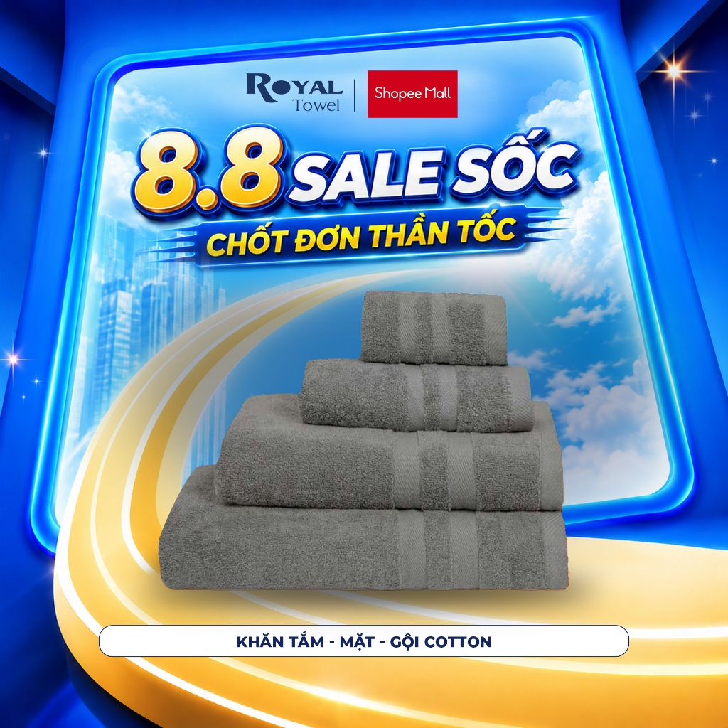 Khăn Tắm, Khăn Gội, Khăn Mặt Royal Towel Sợi Cotton Mềm Mịn, Thấm Hút Tốt, Không Xổ Lông, Không Phai Màu