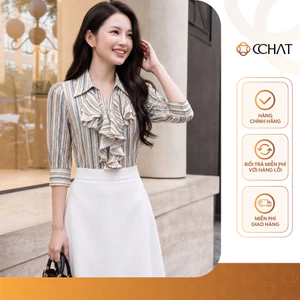 Áo Sơ Mi Nữ 𝐂𝐂𝐇𝐀𝐓 Dáng Suông Kiểu Lelila Họa Tiết Kẻ Chất Liệu Tơ Mềm Mại 16FDV2158ST