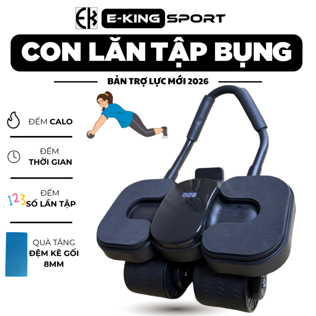 Con lăn tập bụng 4 bánh TRỢ LỰC 2026 E-King Sport - Tập bụng - Tập eo - Plank - cadio - Gym