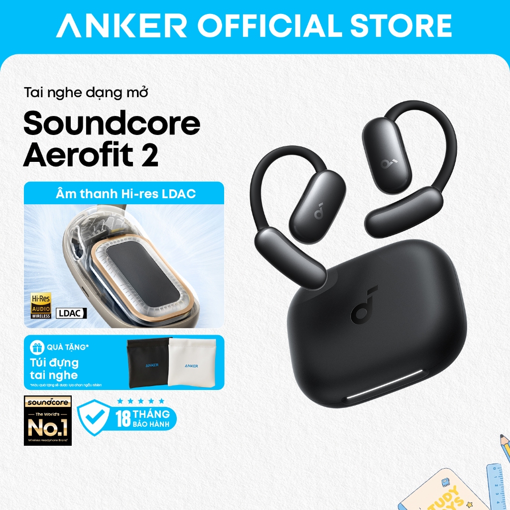 Tai nghe bluetooth kẹp tai Anker soundcore AeroFit 2, âm thanh Hi-Res, có thể điều chỉnh theo kích thước tai, đeo êm ái | BigBuy360 - bigbuy360.vn