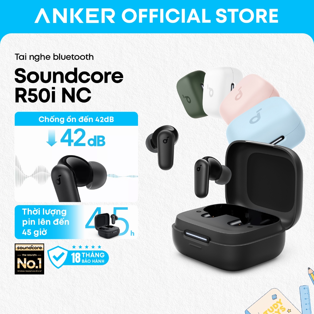Tai nghe bluetooth soundcore R50i NC, chống ồn chủ động thông minh, bass mạnh, pin 45H, chống nước IP54