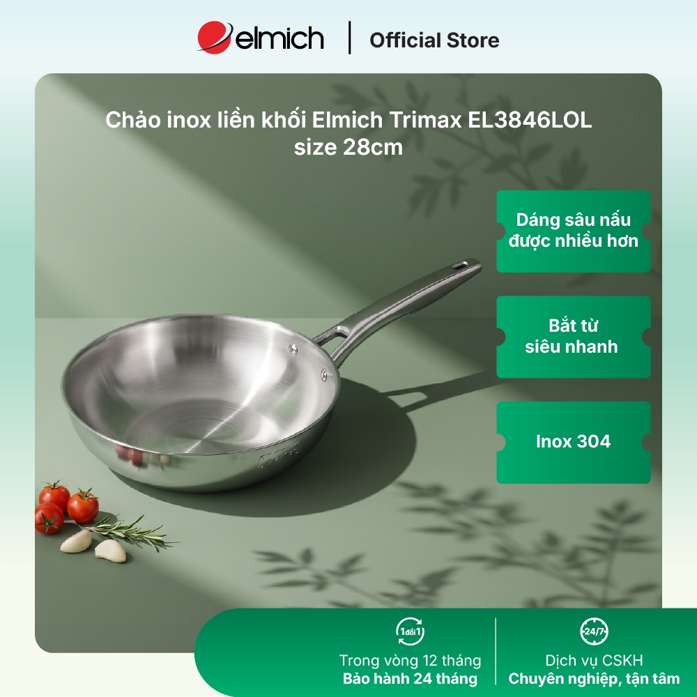 Chảo sâu lòng inox liền khối Elmich Trimax EL3846IN size 20,26,28cm