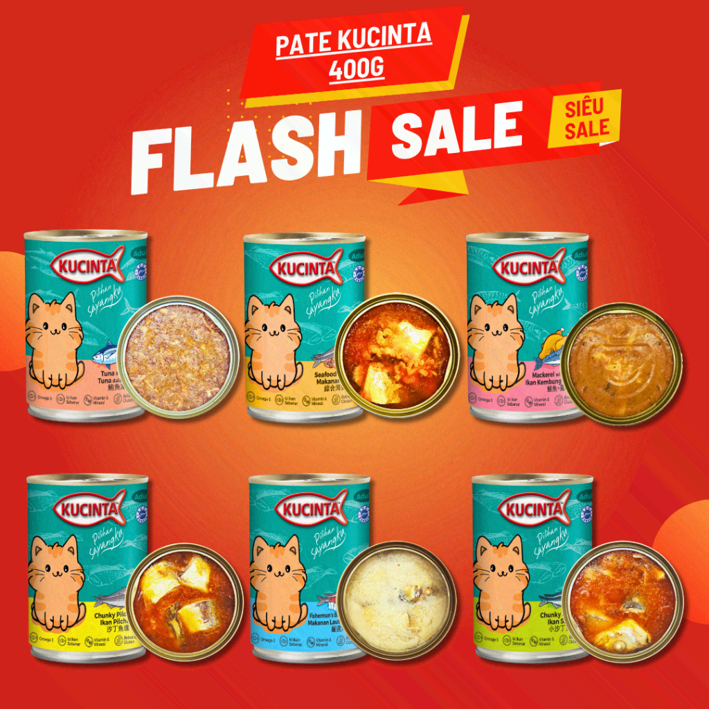 PATE KUCINTA 400G - Pate cho mèo trưởng thành giá flash sale, lon 400g, hàng nhập chính hãng