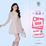 La Rosa Đầm Ren Dáng Xòe Tiểu Thư Thiết Kế Đầm Cổ Tròn, Dài Tay Ôm Eo Đính Hoa 3D Nổi Bật V1437 — ảnh 1