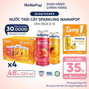 Combo 4 Thùng Nước Trái Cây Có Gas MaMaPop Mix 6 Vị (48 Lon x 320ml) ÍT ĐƯỜNG Từ Trái Cây Nguyên Chất Bổ Sung VITAMIN C