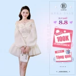 La Rosa Đầm Trễ Vai Tay Bồng Dáng Xòe Tiểu Thư, Đầm Phối Ren Hoa Nổi Bật Nàng Diện Đi Cafe, Dự Tiệc...Đều Hợp V1443 — ảnh 1