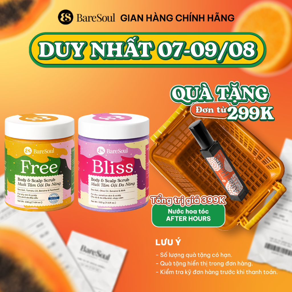 Combo Muối tắm tẩy da chết da đầu hỗ trợ mọc tóc, giảm bết dầu BareSoul BLISS + FREE 300