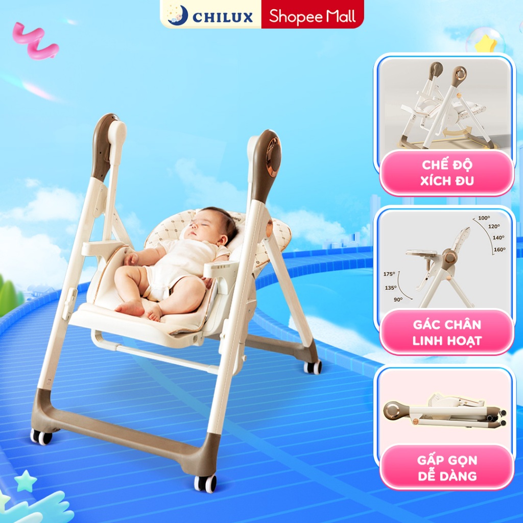 Ghế ăn dặm đa năng cho bé Chilux Grow D Plus tích hợp xích đu, 6 mức chiều cao linh hoạt