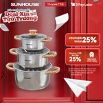 Bộ nồi inox 5 đáy Sunhouse SH781 - gồm 3 nồi với đường kính 16cm-20cm-24cm - Đáy từ dùng mọi loại bếp - 5 lớp đáy — ảnh 1