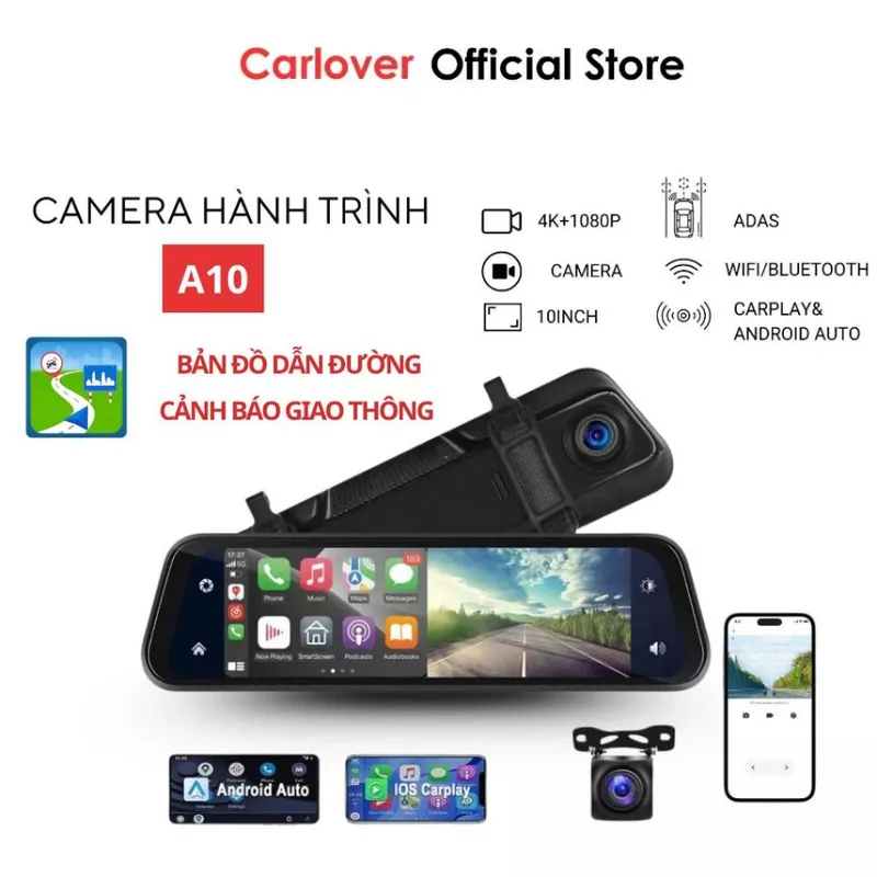 Camera hành trình ô tô A10 3 mắt Vietmap Live chỉ đường Cảnh báo giao thông Có điều khiển giọng nói Bảo hành 1 năm — ảnh 1