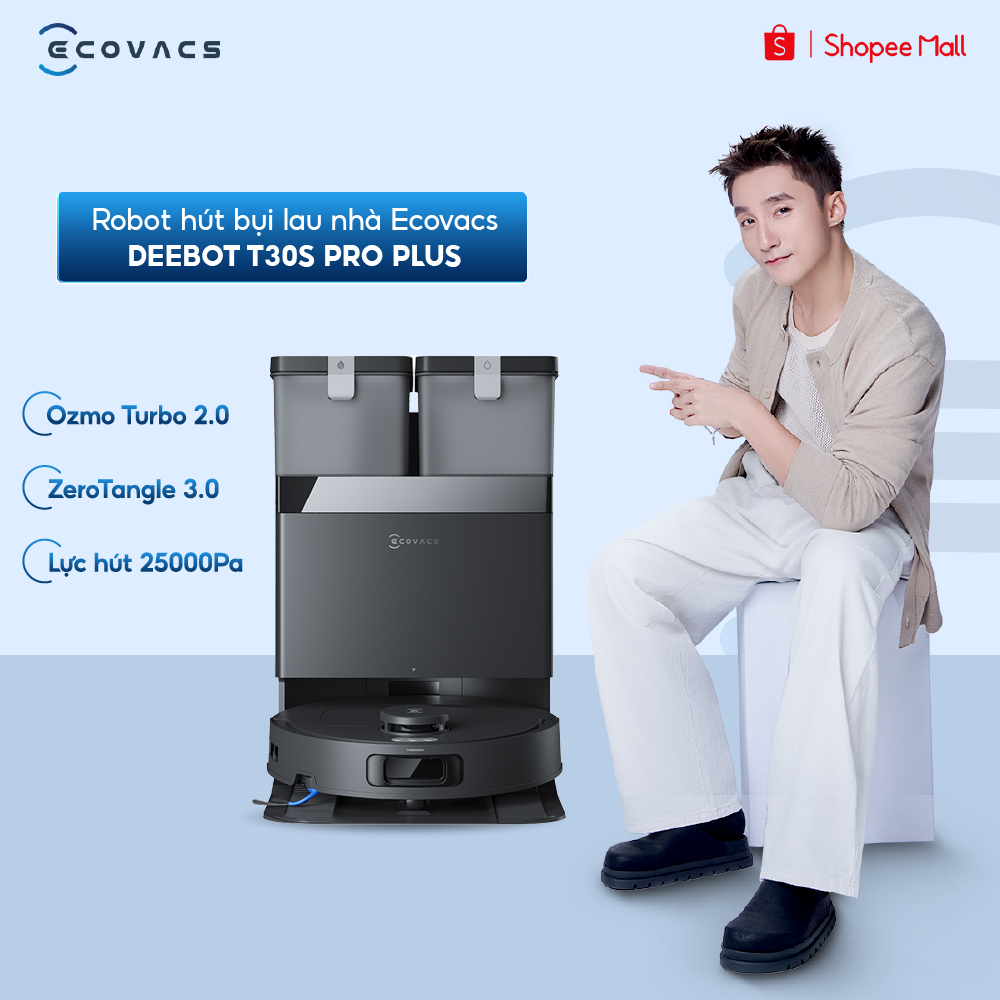 Ecovacs Deebot T30S Pro Plus Robot hút bụi lau nhà | Lực hút 25000Pa | Chống rối ZeroTangle 3.0 | Bảo hành 24 Tháng