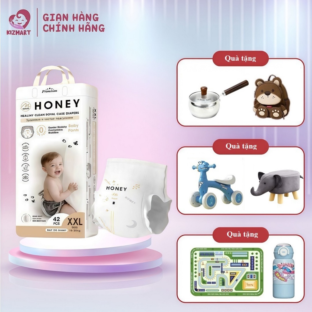 (Combo 3) Bỉm tã quần/dán Momo Honey thấm hút, mềm mịn, an toàn đủ size cho bé từ 4-20kg