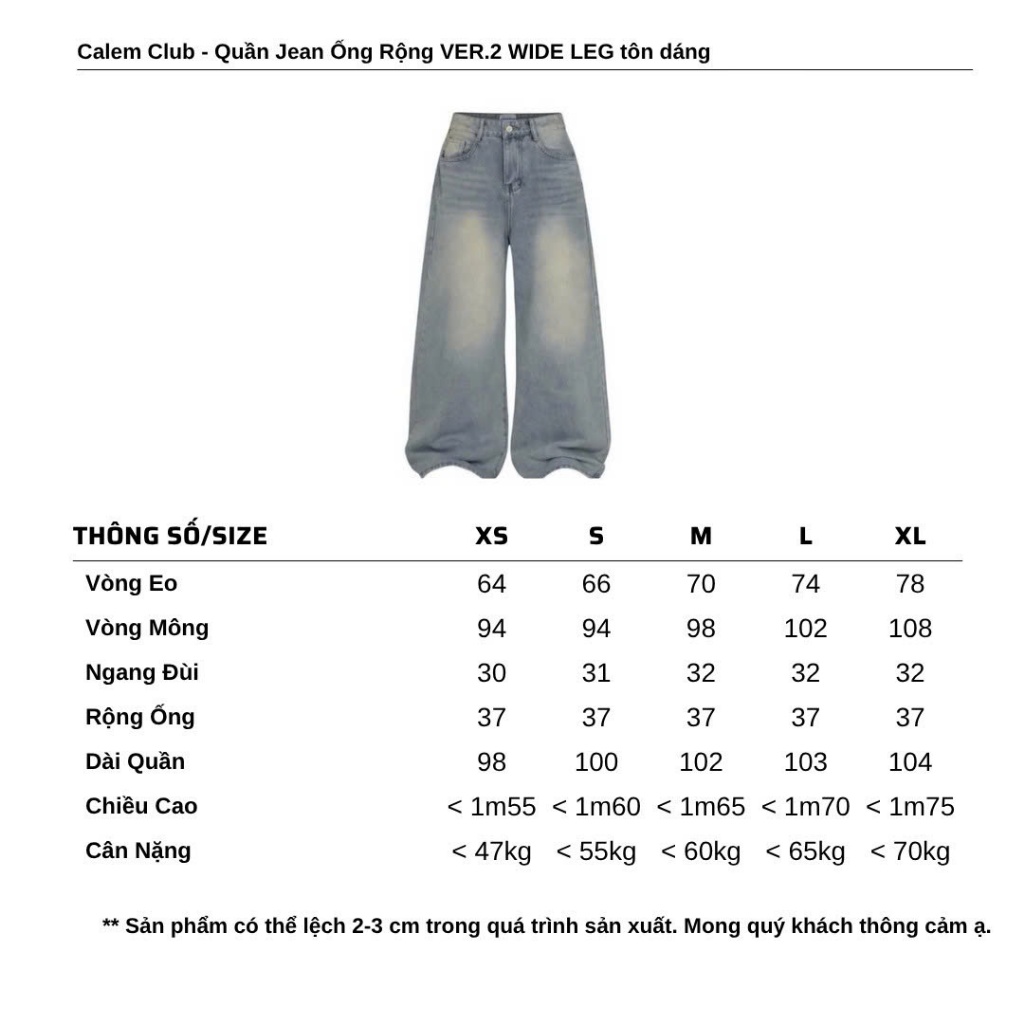 Calem.Club - Quần Jeans Ống Rộng Ver 2 WIDE LEG tôn dáng cạp cao form unisex nam nữ quần jean nữ | BigBuy360 - bigbuy360.vn