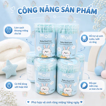 Hộp 30 que rơ lưỡi Molli , tưa lưỡi an toàn cho trẻ sơ sinh, rơ lưỡi, gạc lưỡi cho bé sơ sinh dùng 1 lần