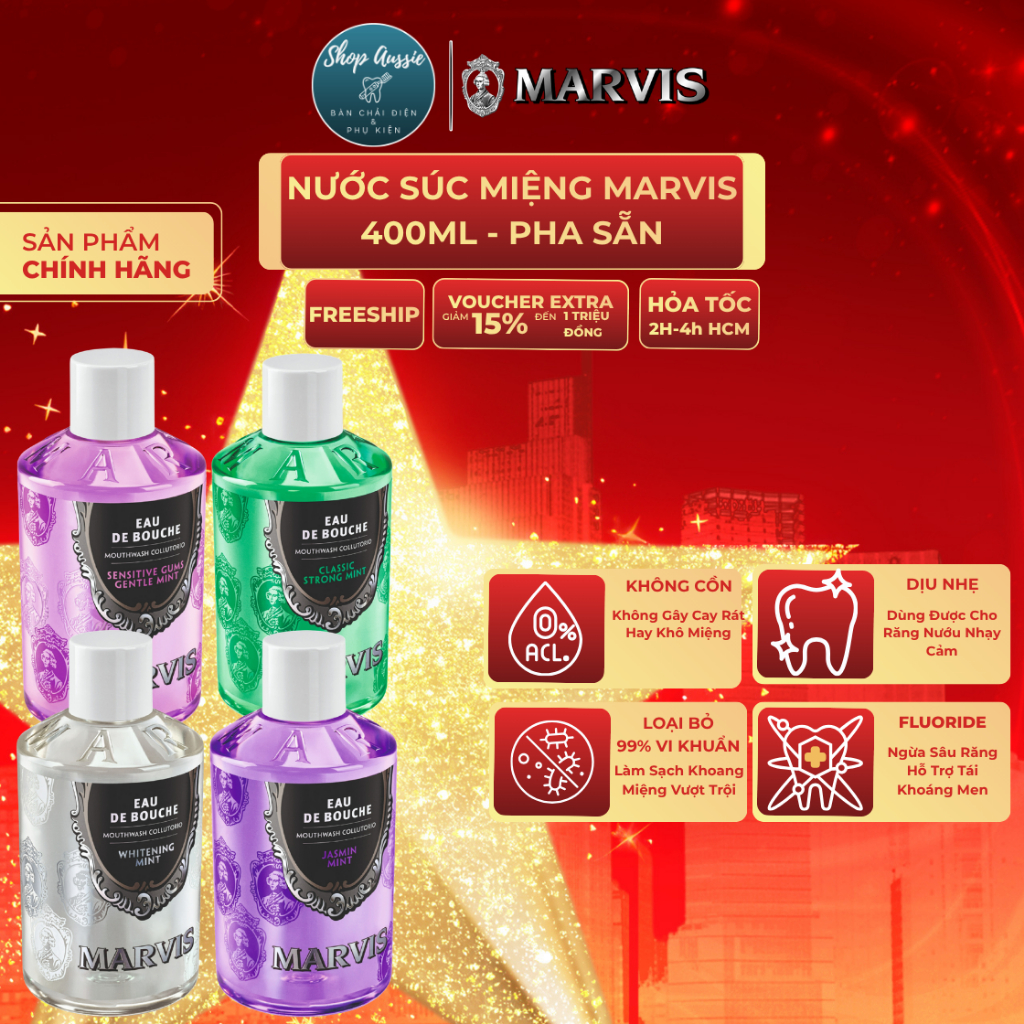 Nước Súc Miệng Marvis COLLUTORIO 400 ml - Làm Sạch Khoang Miệng, Hơi Thở Thơm Mát, Ngăn Ngừa Mảng Bám