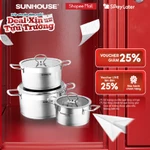 Bộ nồi inox 5 đáy Sunhouse Mama SH784: Gồm 3 nồi - Dùng mọi loại bếp - Đáy 5 lớp hạn chế cháy khét - Hàng chính hãng — ảnh 1