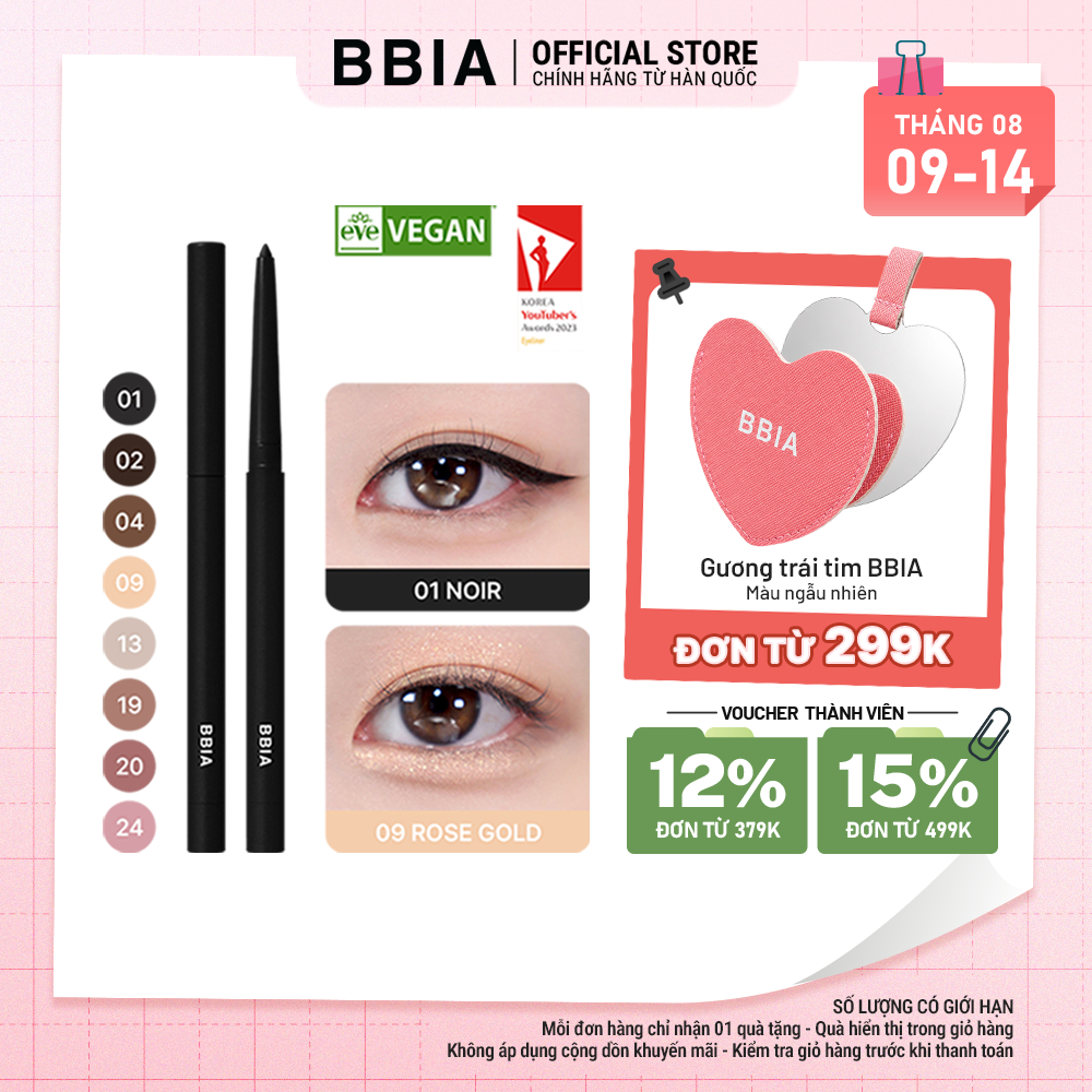 Kẻ mắt dạng gel thuần chay, chống nước tuyệt đỉnh BBIA Last Auto Gel Eyeliner 0.3g