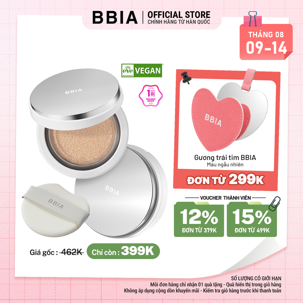 Cushion dưỡng ẩm căng bóng, bền màu BBIA Eau Glow Cushion Eau Edition 15g
