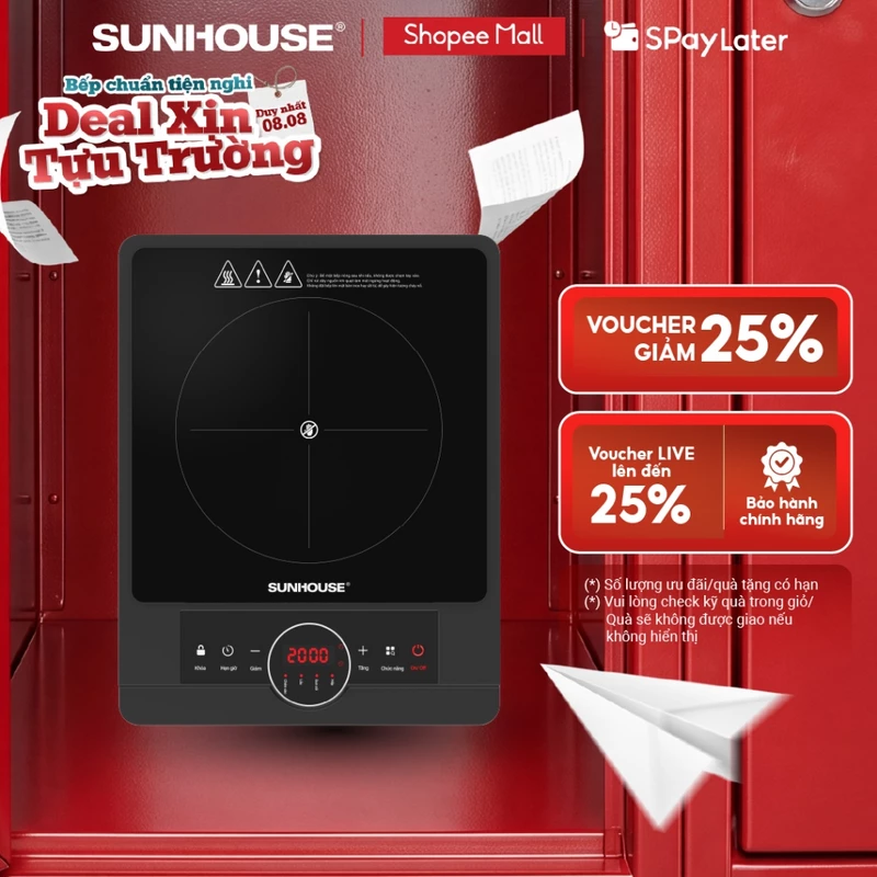 Bếp hồng ngoại Sunhouse SHD6012A - Công suất 2000W - Mặt kính pha lê - Chế độ hẹn giờ - Khóa trẻ em - Đa chức năng — ảnh 1