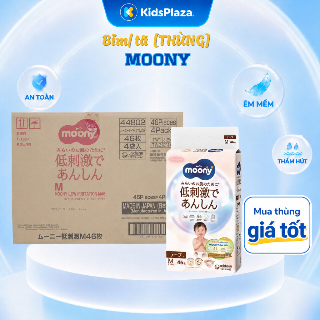 [THÙNG] Bỉm-tã dán/quần Moony dịu nhẹ (Moony nature) đủ size - Kidsplaza