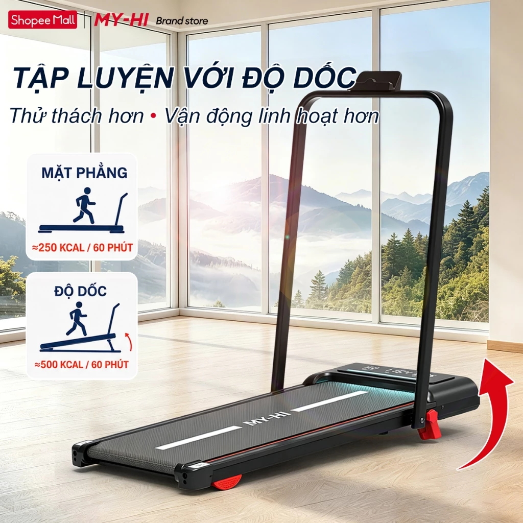 máy chạy bộ MY-HI,Có thể gập lại,Giảm chấn chống ồn,1-16km/h,Có độ dốc,Đi bộ và chạy được,Sử dụng tại nhà