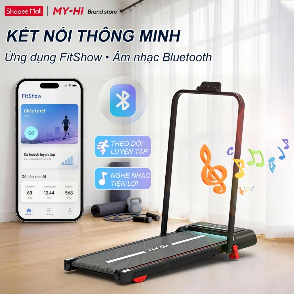 máy chạy bộ MY-HI,Có thể gập lại,Giảm chấn chống ồn,1-16km/h,Có độ dốc,Đi bộ và chạy được,Sử dụng tại nhà