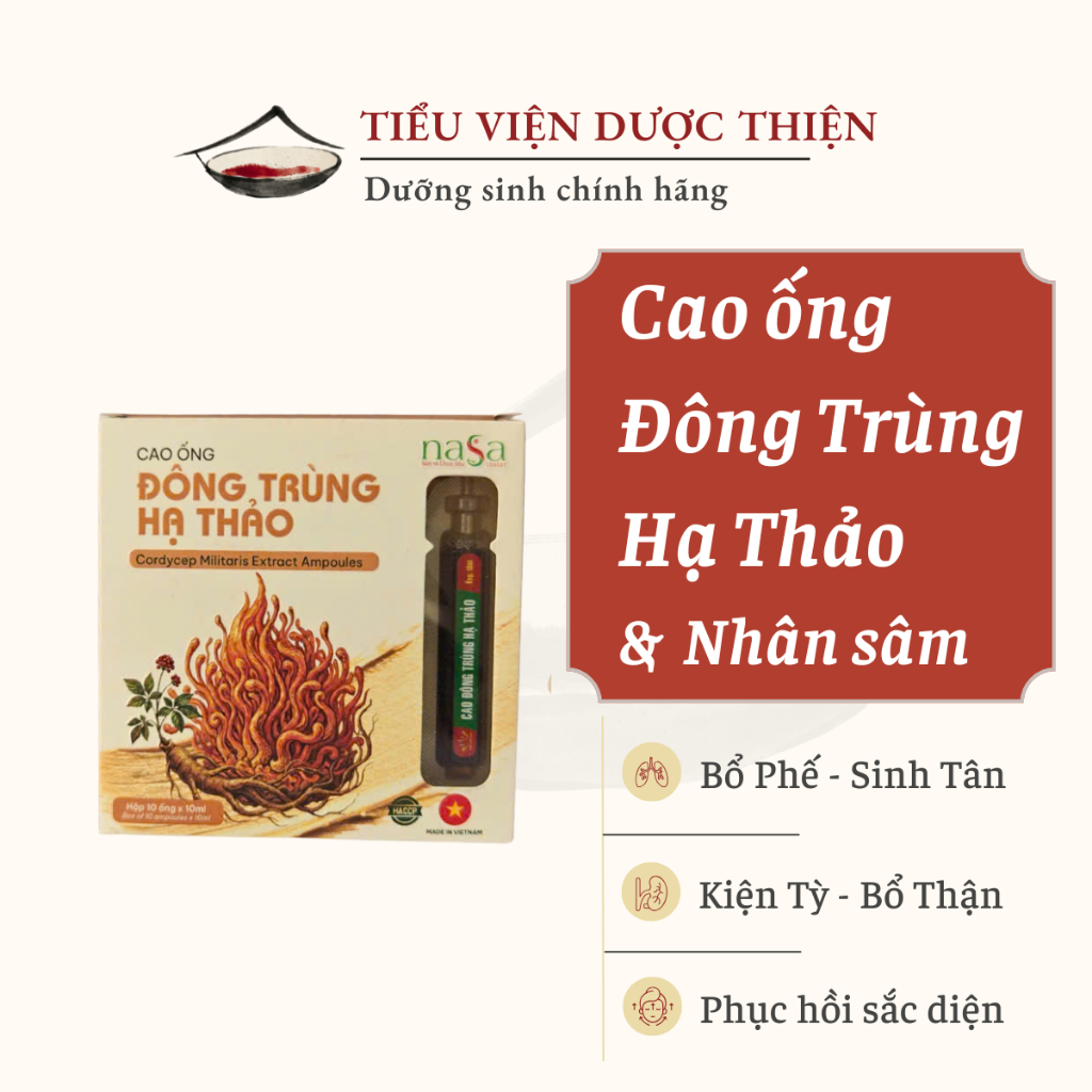 [Bổ Khí] CAO ỐNG ĐÔNG TRÙNG HẠ THẢO & NHÂN SÂM NASA DƯỢC THIỆN - Hỗ Trợ Bổ Khí, Bổ Thận, Kiện Tỳ - Ống 10ml x 10