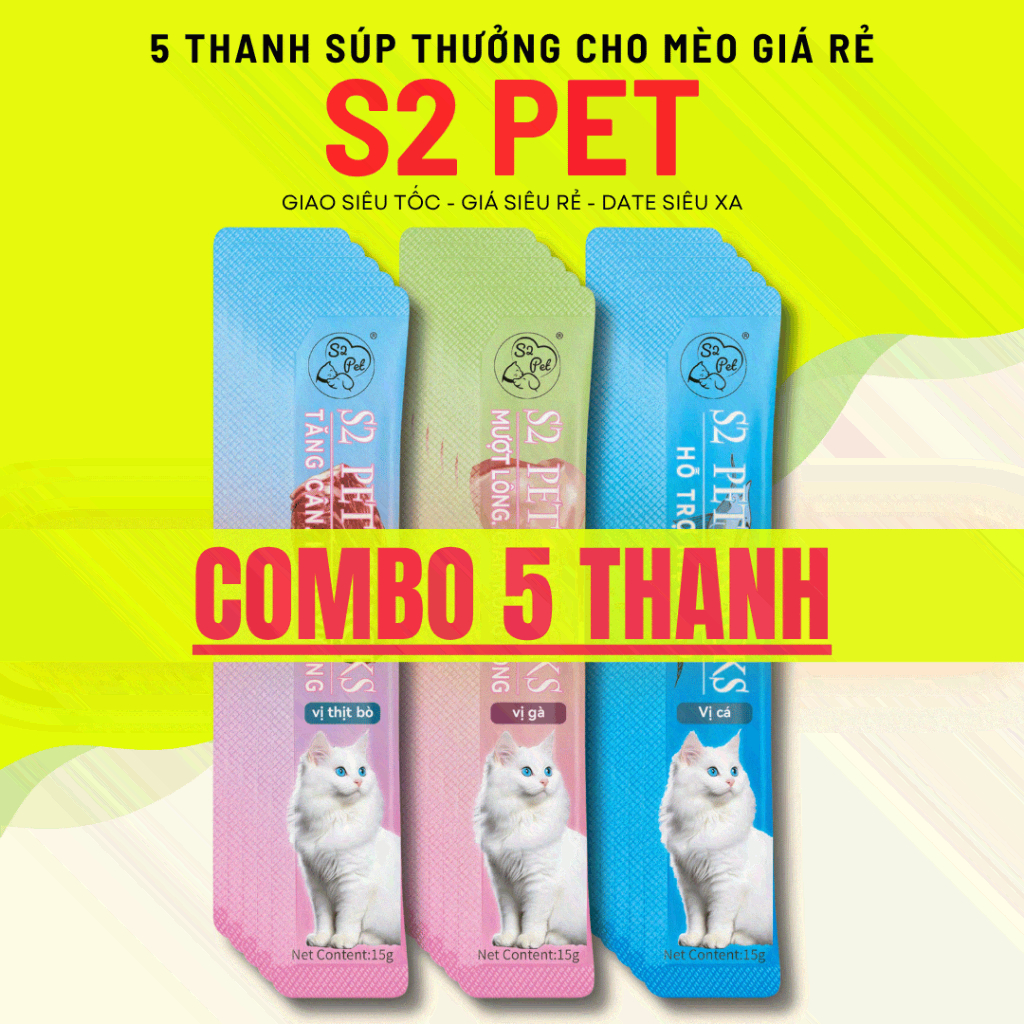 [5 THANH] SÚP THƯỞNG S2 PET 15G - Súp thưởng cho mèo giá rẻ, sale thường xuyên, date mới