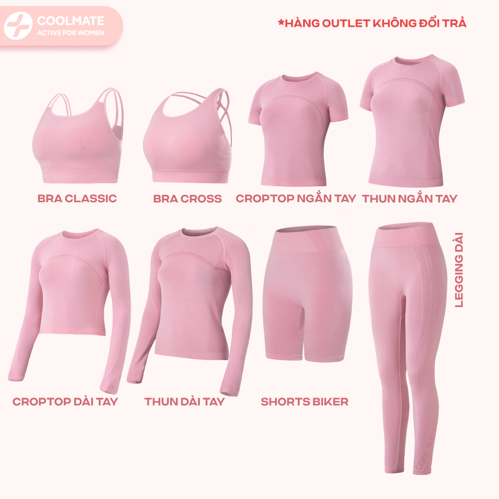 [GIẢM SỐC 40%] [Outlet Không đổi trả] BST Seamless MÀU HỒNG Áo Bra croptop thun nữ quần biker legging - Coolmate Women