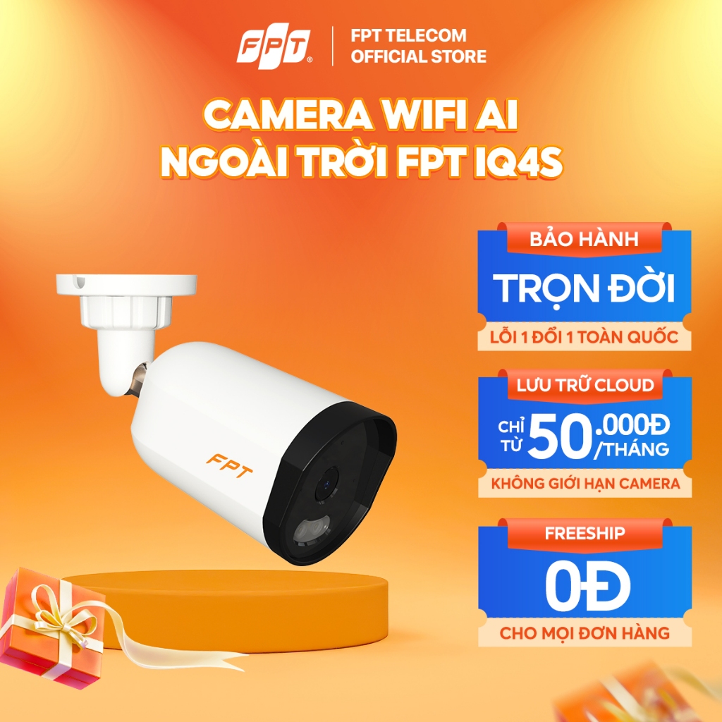 Camera An Ninh FPT IQ4S, Camera Ngoài Trời, AI Thông Minh Kết Hợp Còi Hú Khi Phát Hiện Người Lạ, Chống Nước, Chống Bụi