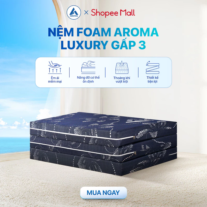 Nệm Foam Aroma Luxury Gấp 3 Đệm Foam Mật Độ Cao Nâng Đỡ Cột Sống Bảo Hành 10 Năm — ảnh 1