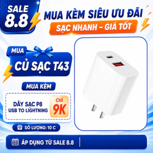 Củ sạc nhanh iPhone Rockspace T43 2 cổng USB-TypeC sạc nhanh 20w hàng chính hãng BH 12 tháng