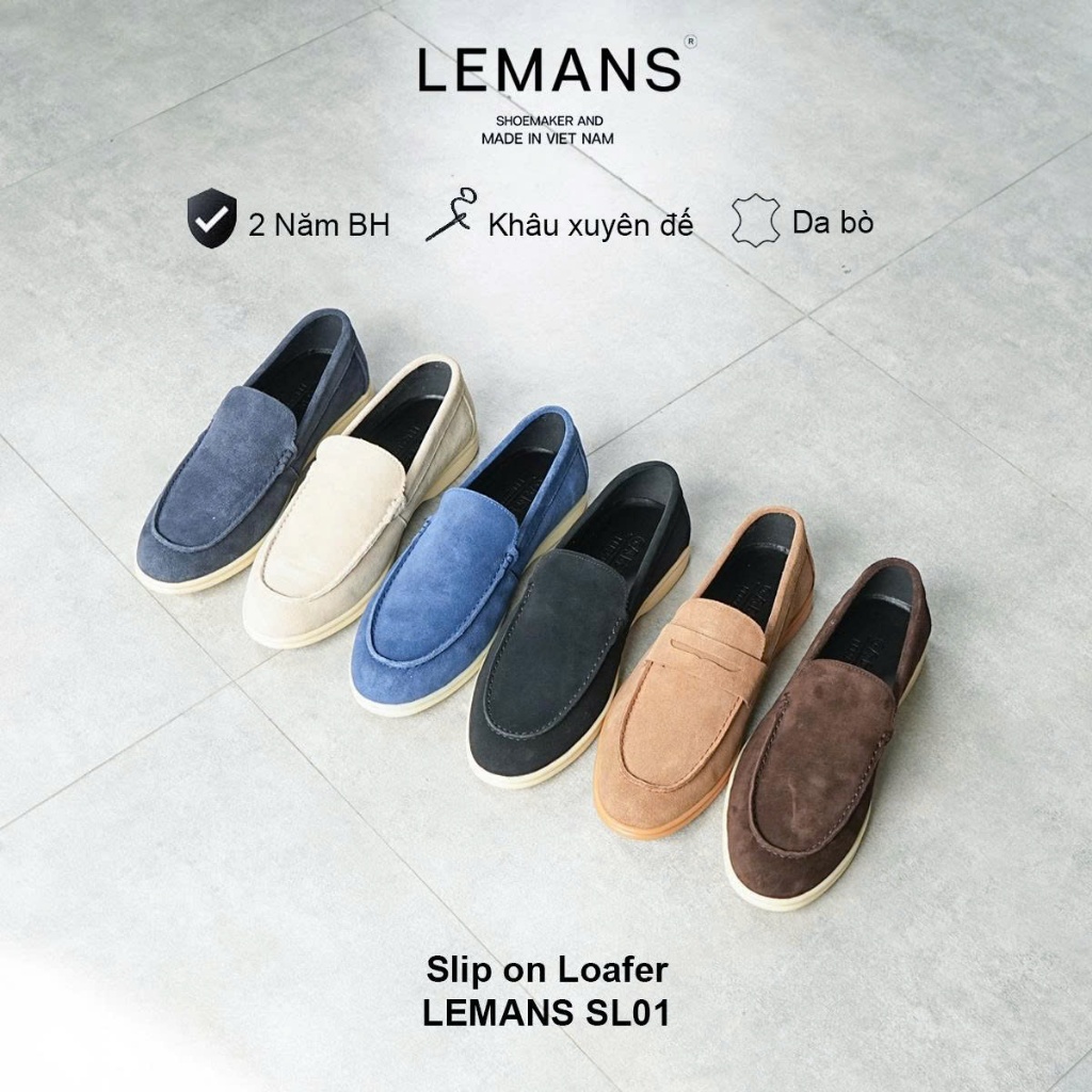 Giày da nam Loafer Lemans SL01.4 da bò lộn, đế êm chân, giày công sở, giày lười tây BH 12T