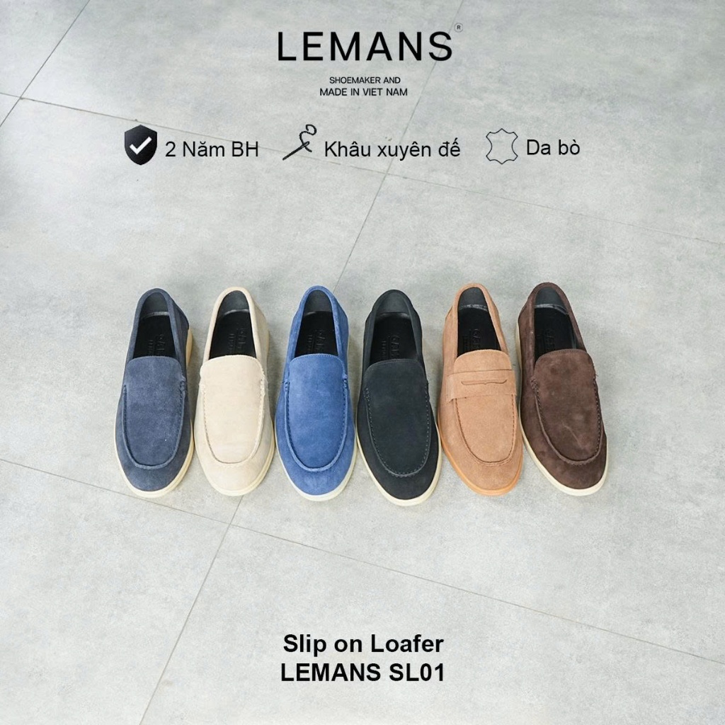 Chi tiết đường khâu xuyên đế và mũi giày lười da lộn Lemans SL01.3