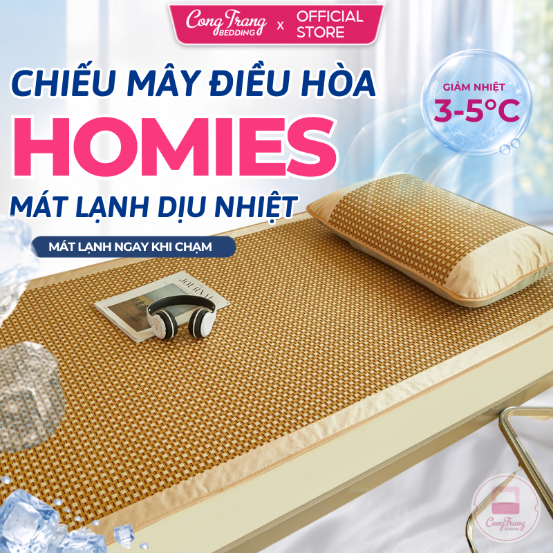Chiếu Điều Hoà Sợi Mây CongTrang Bedding Làm Mát Nhanh, Kích Thước Văn Phòng, Loại Dày Lót Lụa Cao Cấp