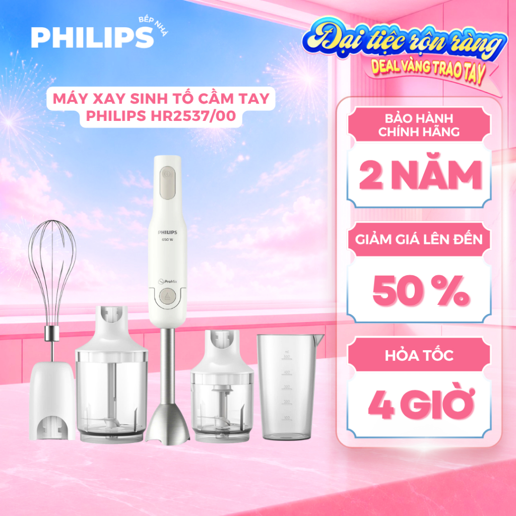 Máy Xay Sinh Tố Cầm Tay PHILIPS HR2537/00 - Máy xay mini xay thịt, đồ ăn dặm, gia vị, đánh trứng