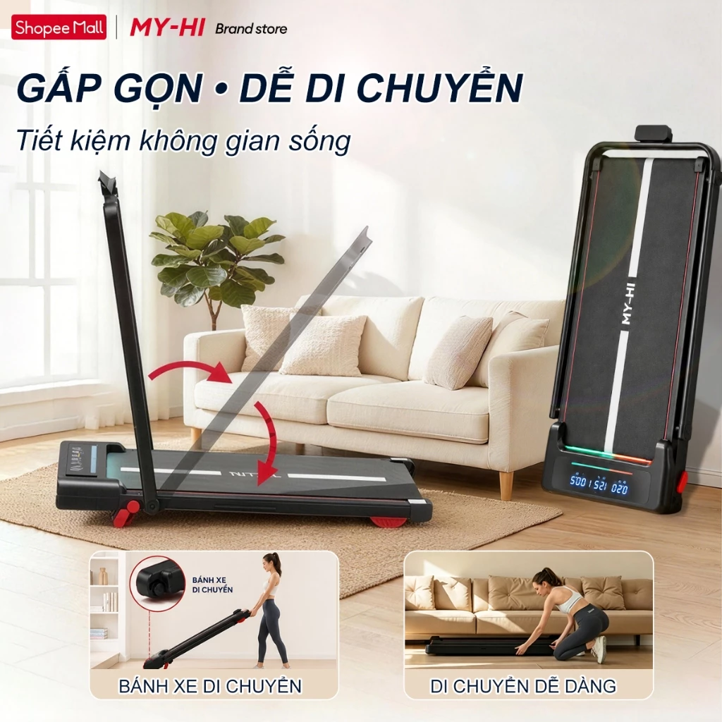 máy chạy bộ MY-HI,Có thể gập lại,Giảm chấn chống ồn,1-16km/h,Có độ dốc,Đi bộ và chạy được,Sử dụng tại nhà