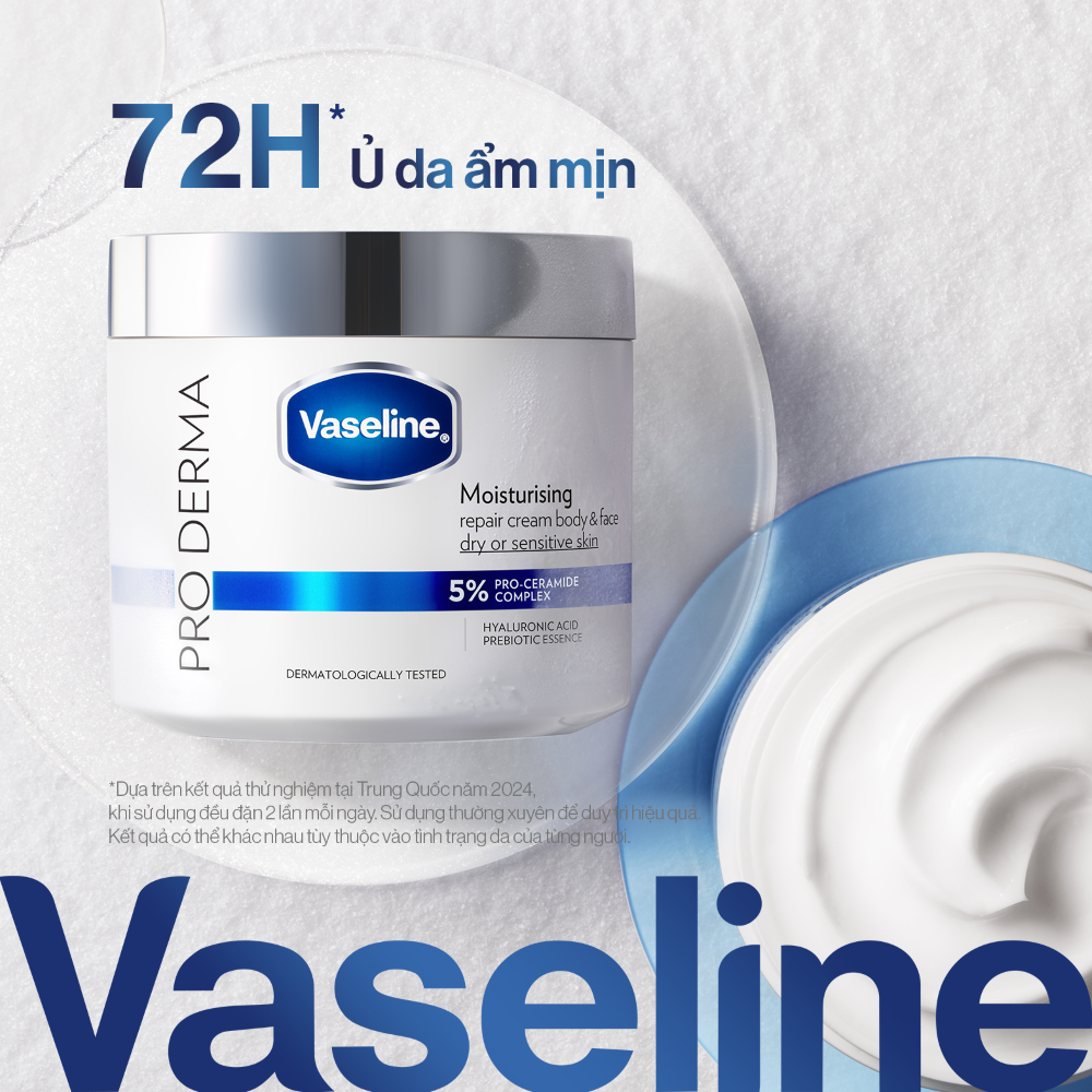 Hũ Vaseline Pro Derma Moisturising Repair Cream 360g màu xanh trong gallery listing Shopee