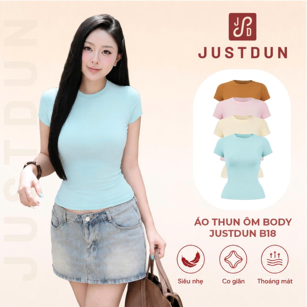 Áo thun ôm body cotton lông mịn co giãn Justdun B18 - Tông màu Pastel