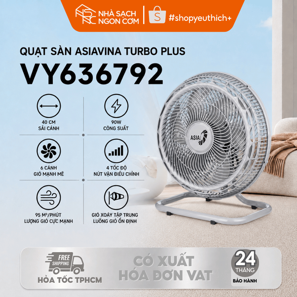 [HỎA TỐC 2H] Quạt sàn Asia TURBO PLUS 6 cánh bán công nghiệp 90W - chính hãng - Bảo hành 24 tháng